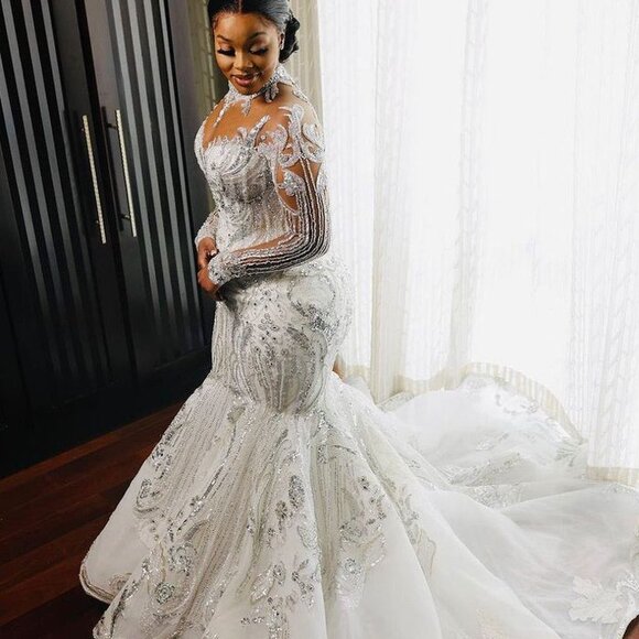 GREOENEL Amor Dresses & Skirts - IS-NWT US12 Saudi Arabia Sequins Mermaid Wedding Dress High Neck Bridal Gowns